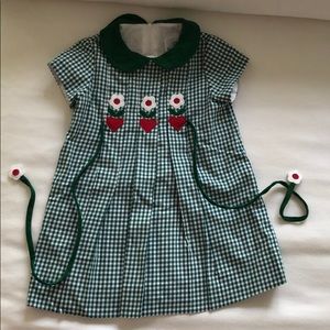 Green Check Dress with Hearts and Flowers